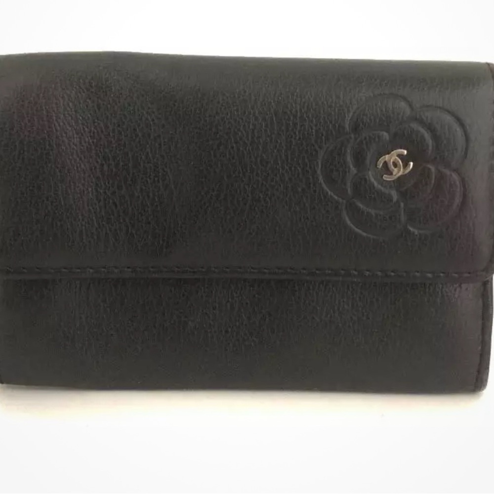 Chanel Coco Button Black Leather Card Case